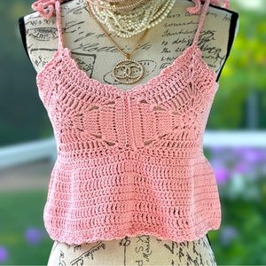 Handmade Crochet Babydoll top - Medium Barbie Pink!